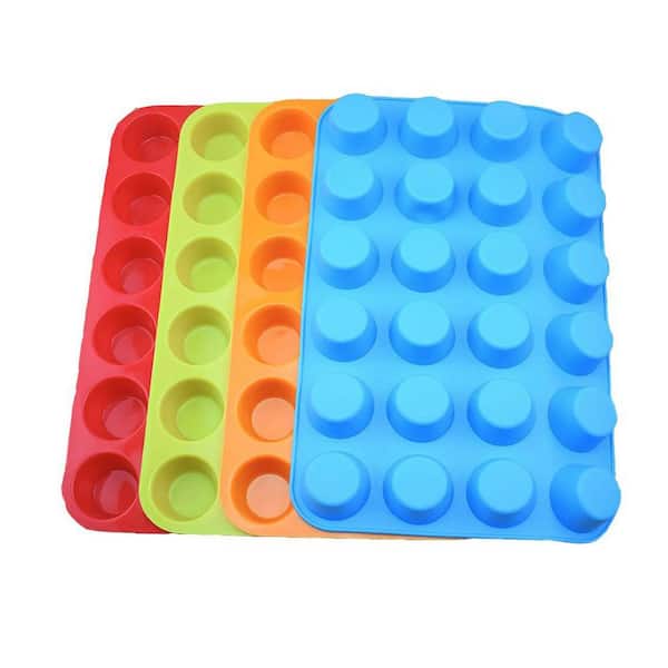 4 Pack Silicone 24-Cup Mini Muffin Pan Food Grade BPA Free Baking Mould for Muffins Cupcakes Ice Candies