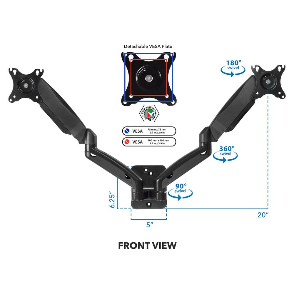 Black Steel Dual Arm Full Motion Monitor Wall Mount