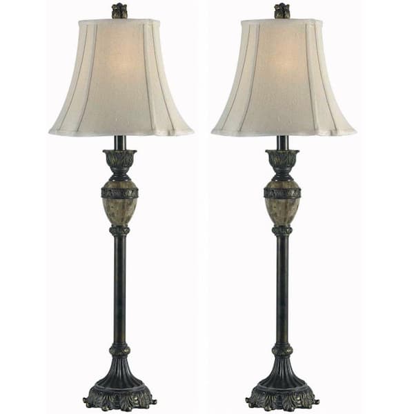 Kenroy Home Baroness 2-Piece 34 in. Bronze and Marble Finish Accents Buffet Lamp Set-DISCONTINUED