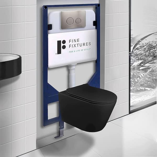 Dakota Wall-Hung 2-piece 1.6 GPF Dual Flush Round Toilet in Black with Tank and Dual Flush Plate Seat Included