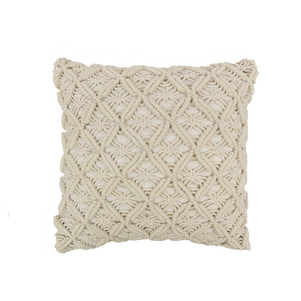 Medium Off-White Crochet Bohemian Decorative Pillow