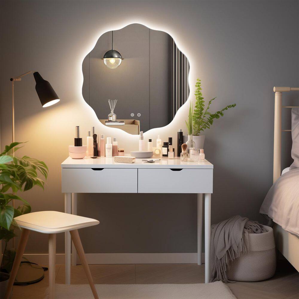 24 in. W x 24 in. H Wavy Round Framless Modern LED Bathroom Mirror price history on PriceWatchPro
