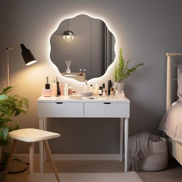 24 in. W x 24 in. H Wavy Round Framless Modern LED Bathroom Mirror