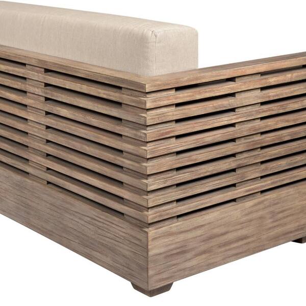Hida Brown 1-Piece Eucalyptus Wood Outdoor Sectional Sofa with 2 Bolster Pillows and Taupe Olefin Cushions
