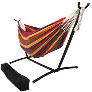 10.5 ft. Fabric Cotton Double Brazilian Hammock with Stand Combo in Tropical