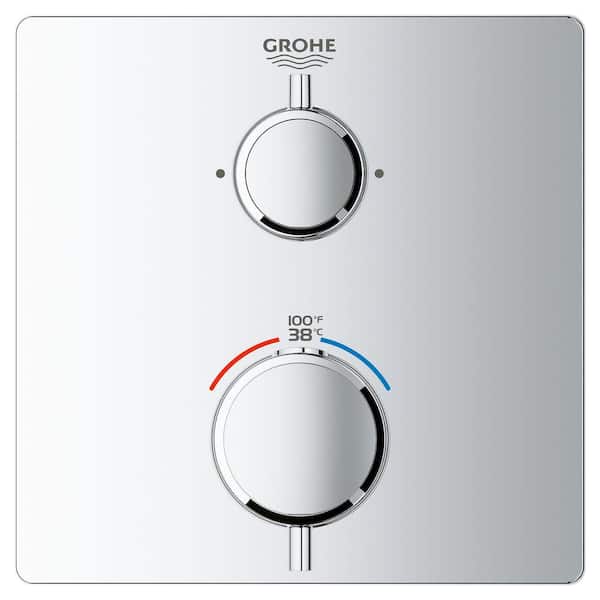 GROHE Grohtherm Dual Function Thermostatic Square 2-Handle Trim Kit in StarLight Chrome (Valve Not Included)