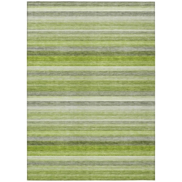 HomeRoots Fern Green 5 ft. x 8 ft. Woven Striped Polyester Rectangle Indoor/Outdoor Area Rug