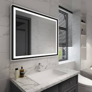 40 in. W x 32 in. H Rectangular Framed Dimmable Defogging Backlit Front LED Bathroom Vanity Mirror with Light in Black