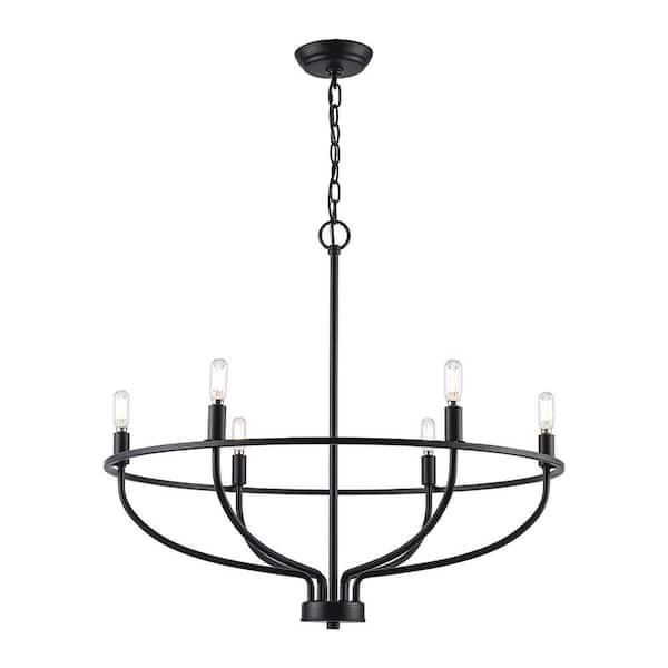 6-Light Black Round Candle Chandelier Light Fixture