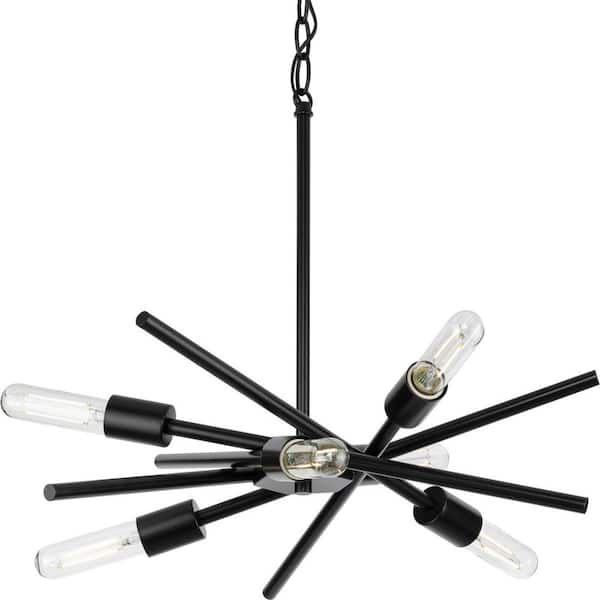 Progress Lighting Astra Collection 6-Light 22 in. Matte Black Modern Chandelier