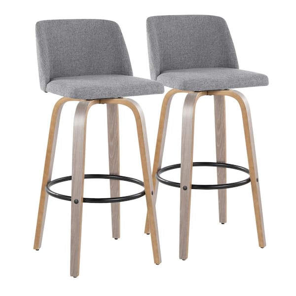 Lumisource Toriano 29.5 in. Grey Fabric, Light Grey Wood and Black Metal Fixed-Height Bar Stool (Set of 2)