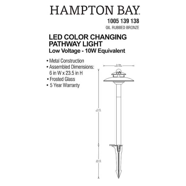 Hampton Bay Coffeeville Low Voltage Oil-Rubbed Bronze LED Outdoor Landscape  Path Light JLW1501H-3 - The Home Depot