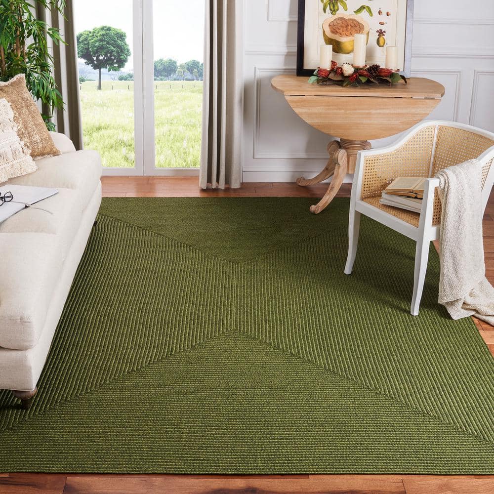 Green Braided Handmade Reversible Square Area Rug