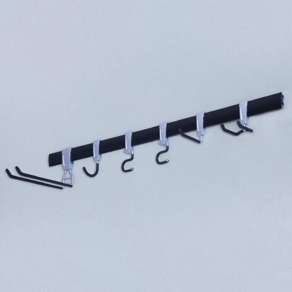 SafeRacks Wall Mounted Sport Utility Rail 2.5 in. H x 48 in. W x 12.5 in. D Steel  Track Storage System in Black (Includes 6 hooks) WT-DLXUS-48 - The Home  Depot