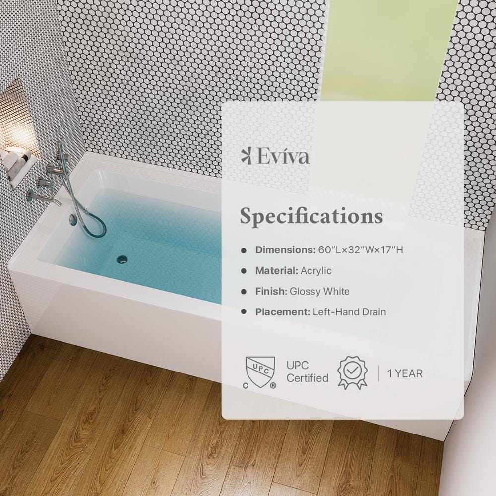 Nova 60'' White Acrylic Alcove Soaking Bathtub