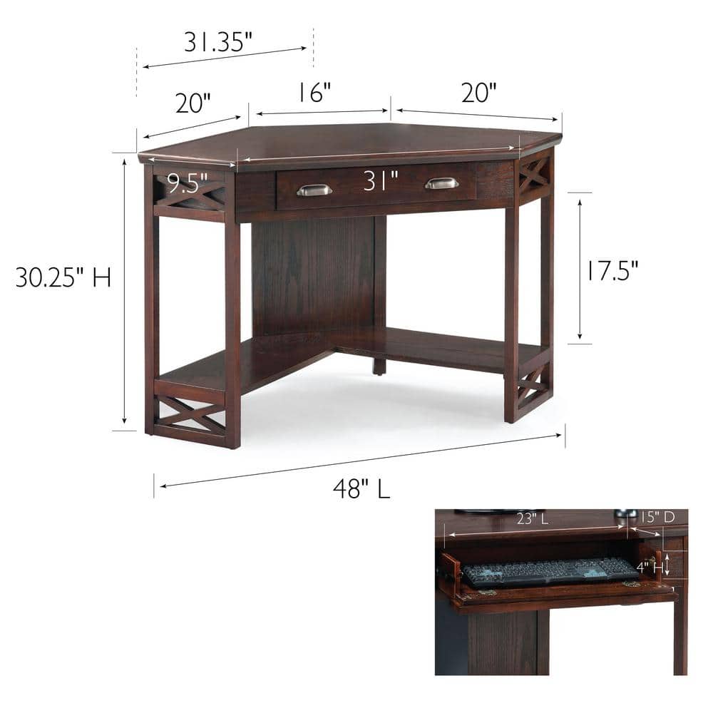 Chocolate Oak Corner Desk with Drawer and Shelf