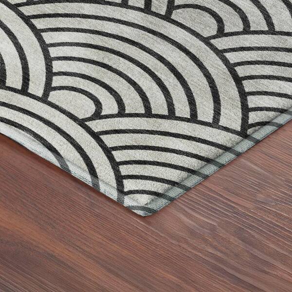 Mayfield Premium Machine Washable Abstract AMF2414 Black 8 ft. x 8 ft. Round Rug
