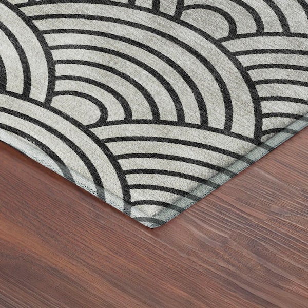Mayfield Premium Machine Washable Abstract AMF2414 Black 9 ft. x 12 ft. Area Rug