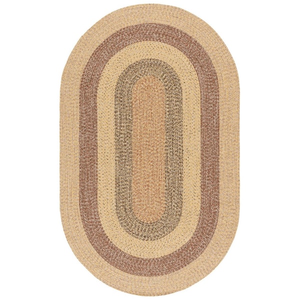 SAFAVIEH Braided Beige/Brown 5 ft. x 8 ft. Machine Washable Solid Striped Border Oval Area Rug
