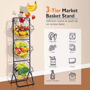 3-Tier Wire Fruit Basket Stand Kitchen Snack Vegetable Storage Organizer