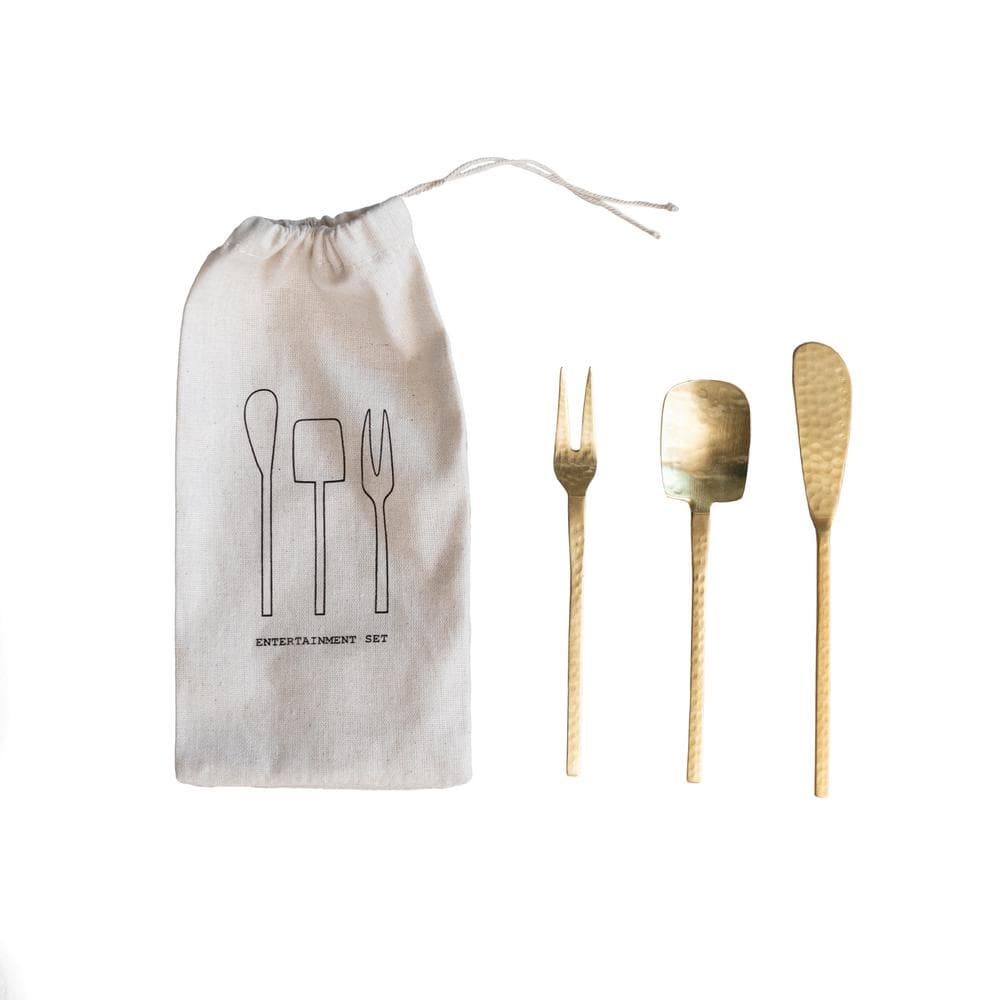 Hammered Gold Finish Stainless Steal Appetizer Utensils in Printed Drawstring Bag, Set of 3 in Printed Drawstring Bag price history on PriceWatchPro