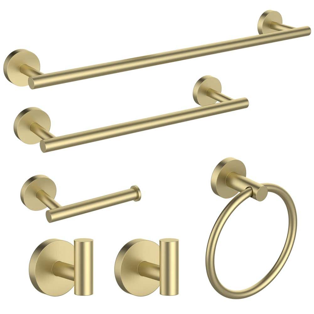 6-Piece Bath Hardware Set with Towel Bar Hand Towel Holder Toilet Paper Holder Towel Hook Modern in Brushed Gold price history on PriceWatchPro