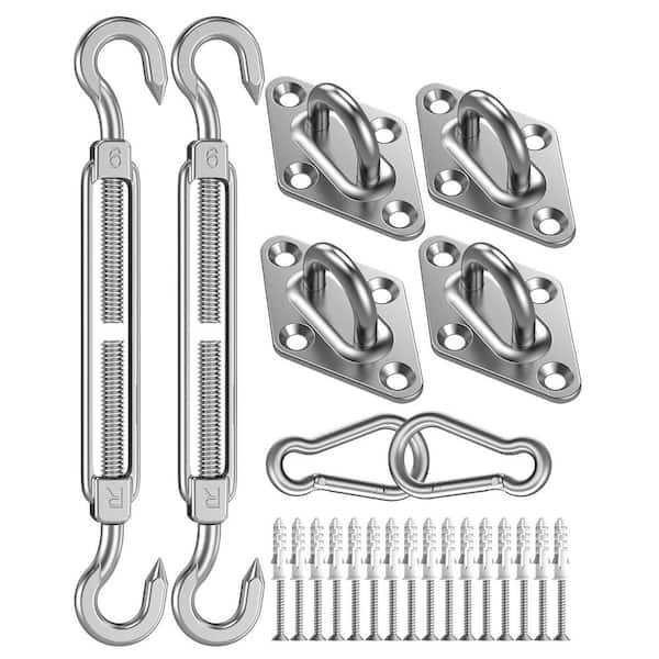 5' Heavy Duty 304 Stainless Steel Shade Sail Hardware Kit with Turnbuckles for Patio Garden Canopy Installation