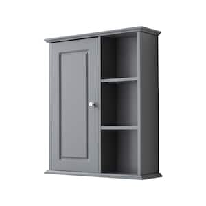 23.62 in. W x 7.09 in. D x 27.56 in. H Bathroom Storage Wall Cabinet in Grey with 3 Open Shelves