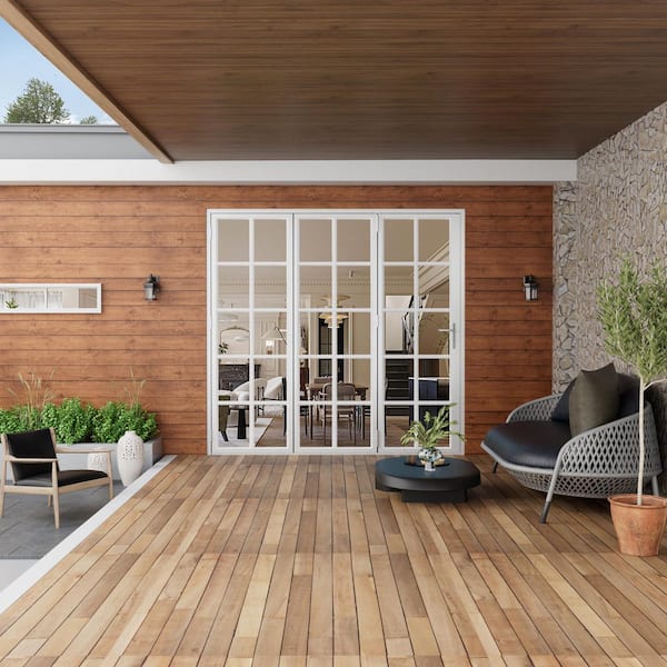 96 in. x 80 in. Right Swing/Outswing Double Tempered Glass White Aluminum Folding Patio Door