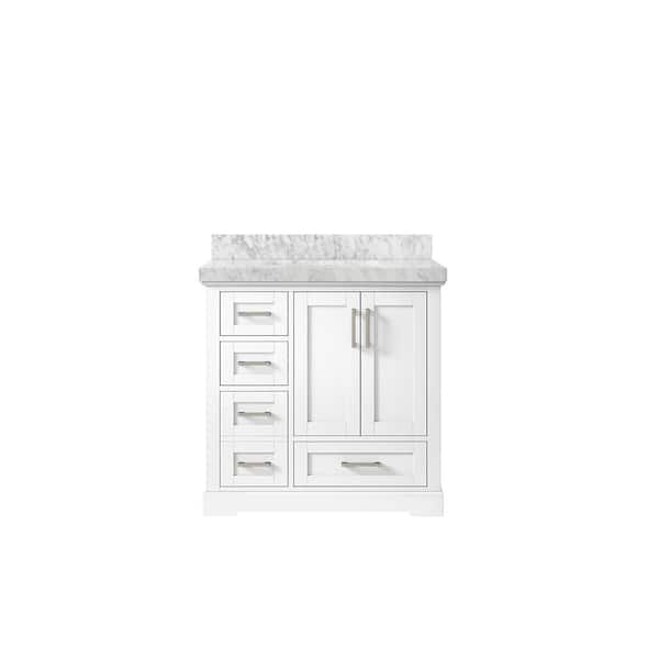 Willow Collections Boston 36 in. W x 22 in. D x 36 in. H Single Sink Bath Vanity Center in White with 2" Carrara Marble Top