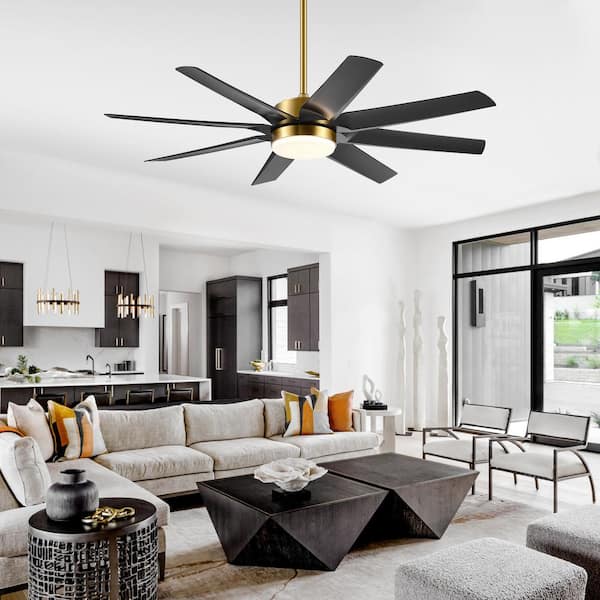 Arthur 56 in. Integrated LED Indoor Black-Blade Gold Ceiling Fans with Light and Remote Control Included