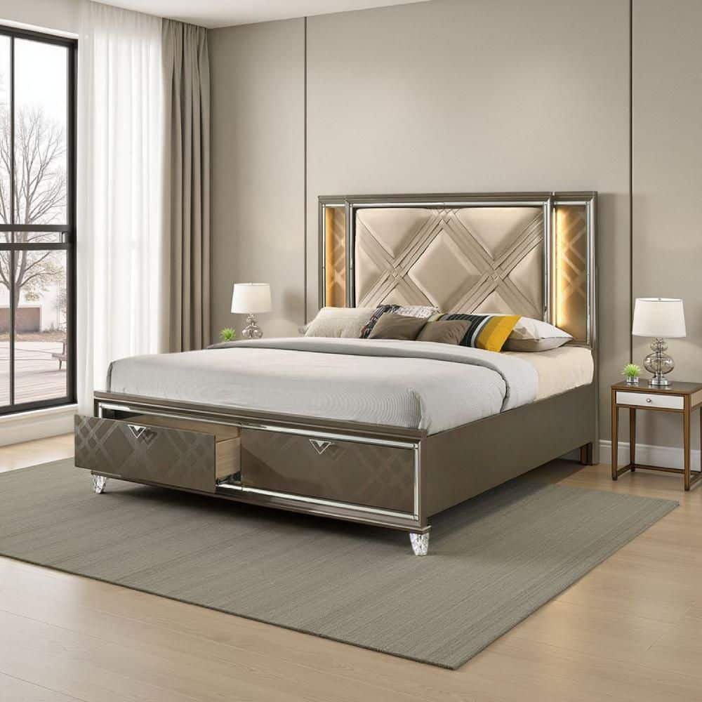 Brown Wood Frame Full Size Panel Bed with Padded Headboard price history on PriceWatchPro