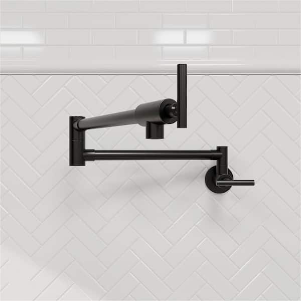 Modern Wall Mount Pot Filler Faucet with Two Handle Kitchen Faucet in Matte Black