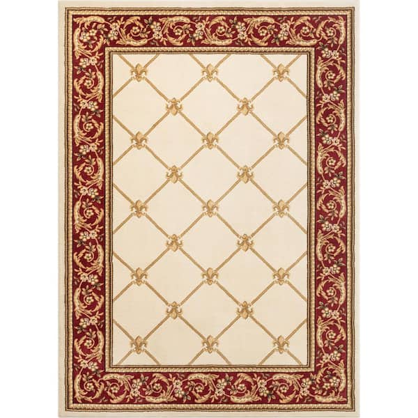 Well Woven Timeless Fleur De Lis Ivory 4 ft. x 5 ft. Formal Area Rug