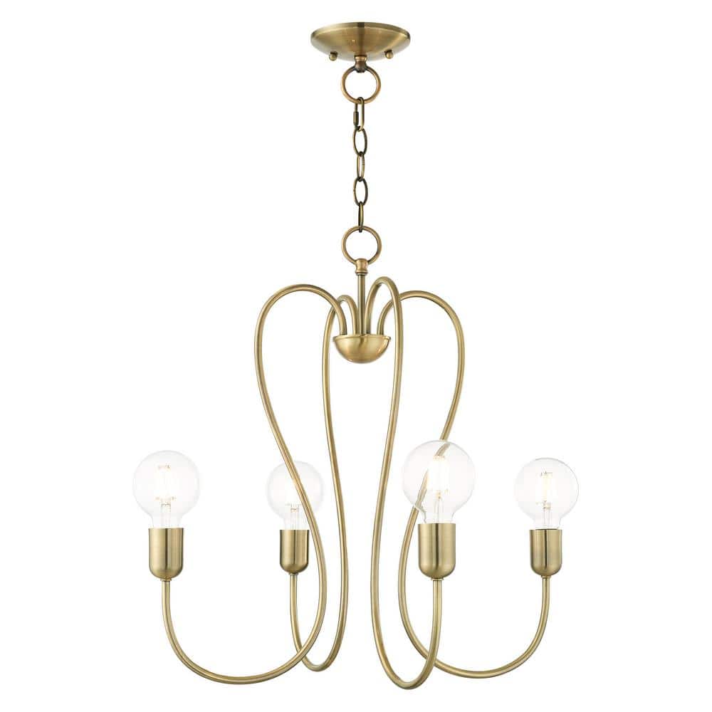 Antique Brass 4-Light Mini Chandelier with Crystal Accents