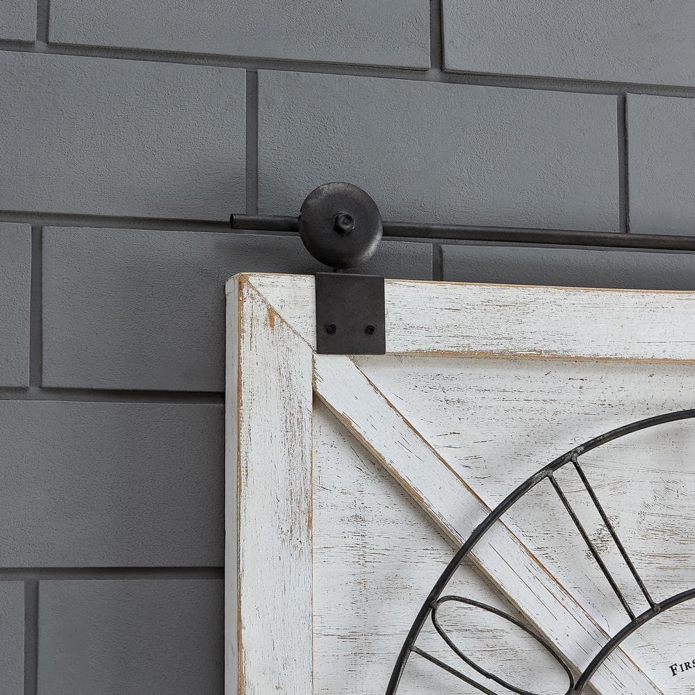 Weathered White Wood and Metal Farmhouse Barn Door Wall Clock