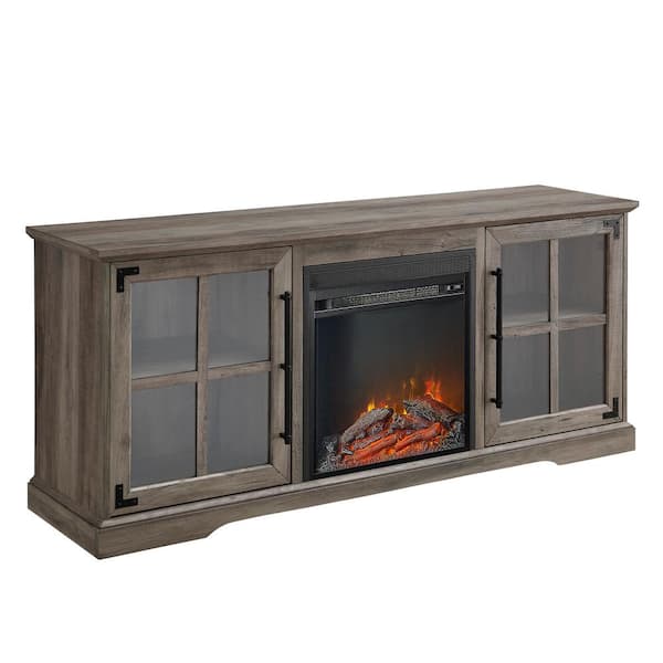 Welwick Designs 60 in. Gray Wash Composite TV Stand Fits TVs Up to 65 in.  with Electric Fireplace HD8387 - The Home Depot