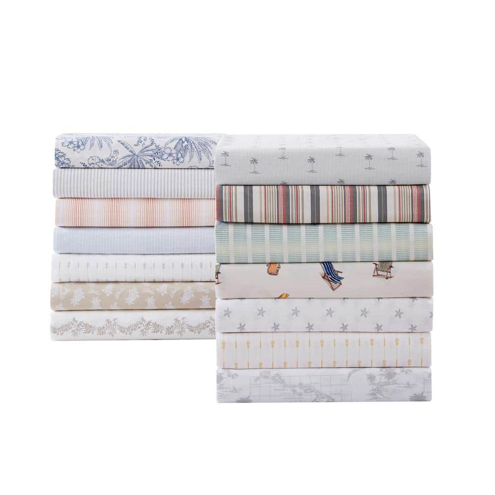 Gray Cotton Percale Queen Sheet Set with Palm Print