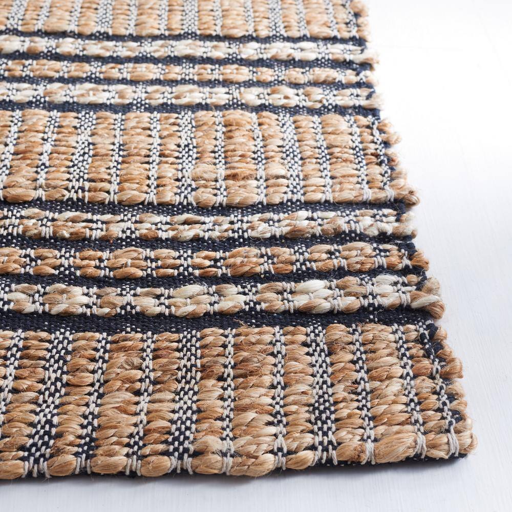 Navy and Natural Flat Woven Cotton Area Rug, 5' x 8'