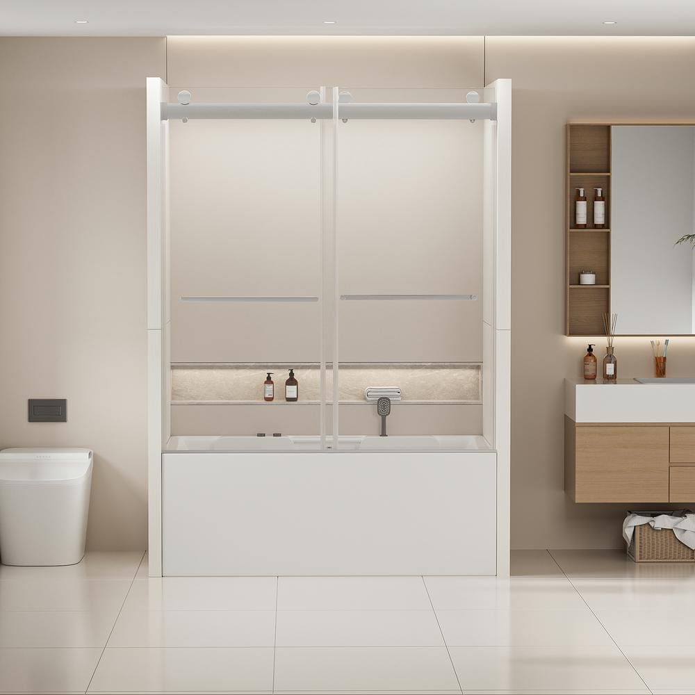 60 in. W x 62 in. H Frameless Double Sliding Tub Door Bypass Tub Shower Doo