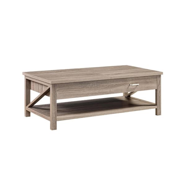 HomeRoots Mariana 46.75 in. Sandy Brown Rectangle Wood Coffee Table with Drawers, and Shelves, and Storage