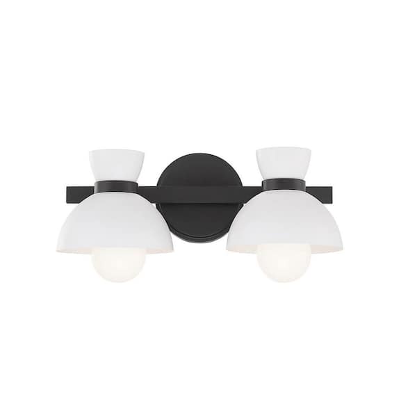 TUXEDO PARK LIGHTING 16.5 in. 2-Light Matte Black Vanity Light with White Metal Shades