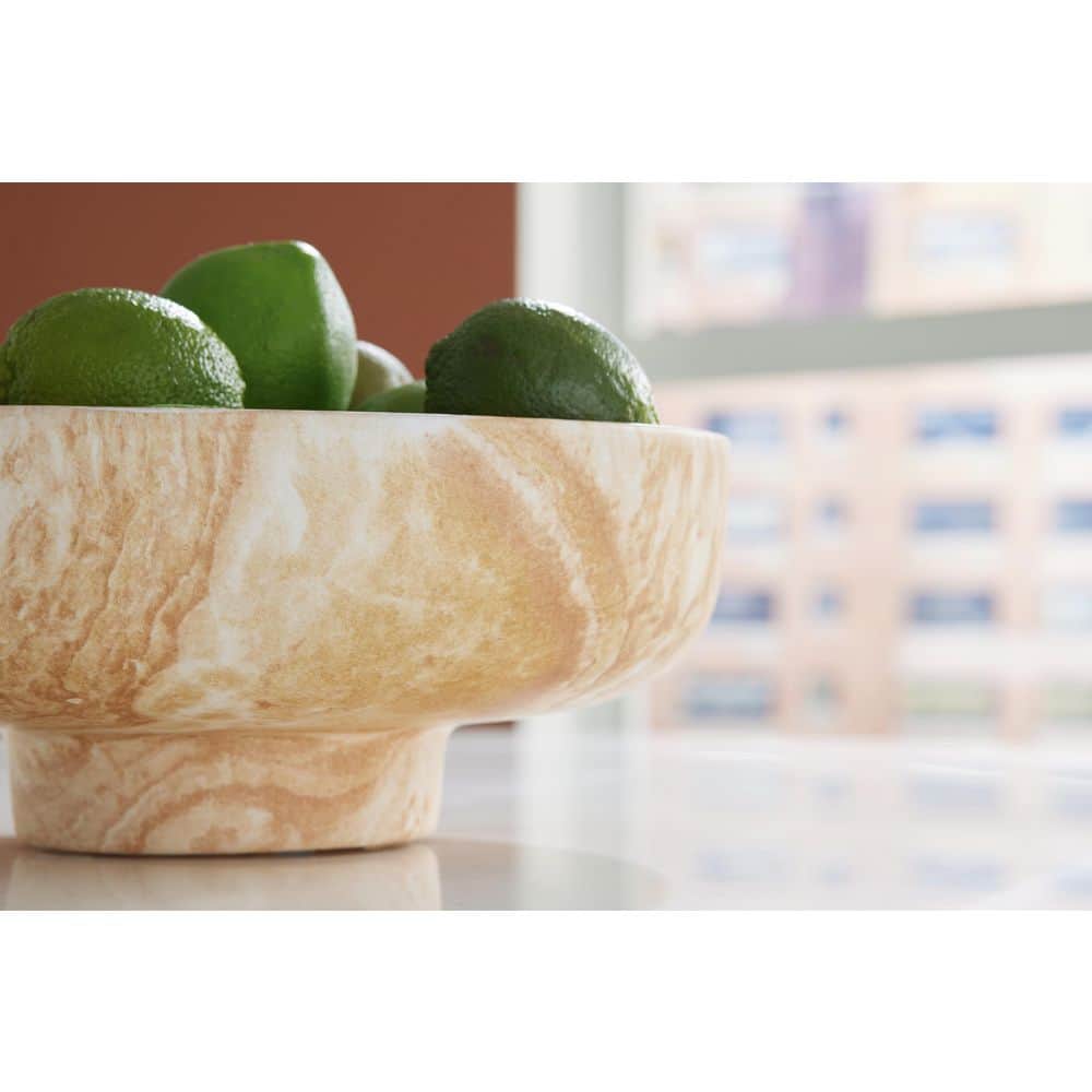 Light Brown and White Ceramic Decorative Bowl, 12-inch