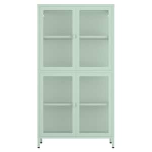 31.5 in. W x 12.6 in. D x 59 in. H Bathroom Storage Wall Cabinet with Four Glass Door and Adjustable Shelves in Green