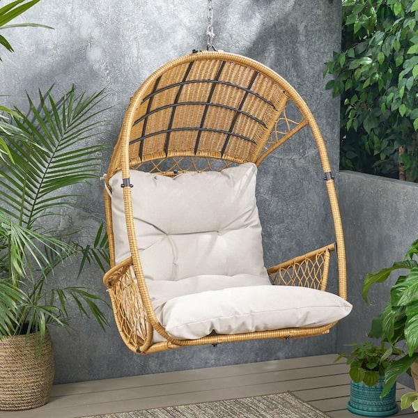 Noble House Malia Light Brown Removable Cushions Faux Rattan Outdoor Patio Lounge Chair with Beige Cushion