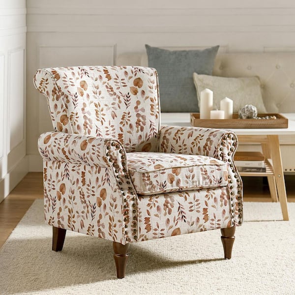 JAYDEN CREATION Auria Traditional Yellow Polyester Accent Arm Chair with Nailhead Trim and Rolled Arms and Solid Wood Legs