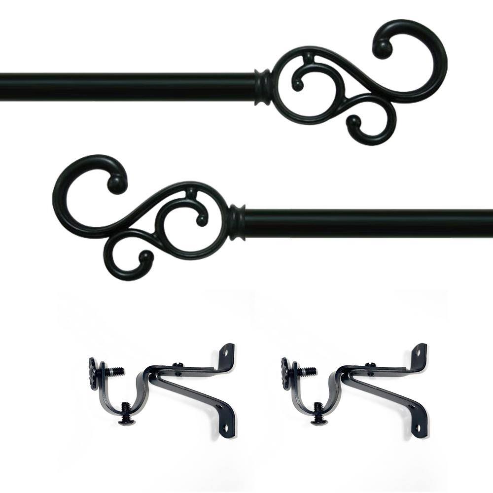 Black Scroll Decorative Curtain Rod with Finial, 48"-86"