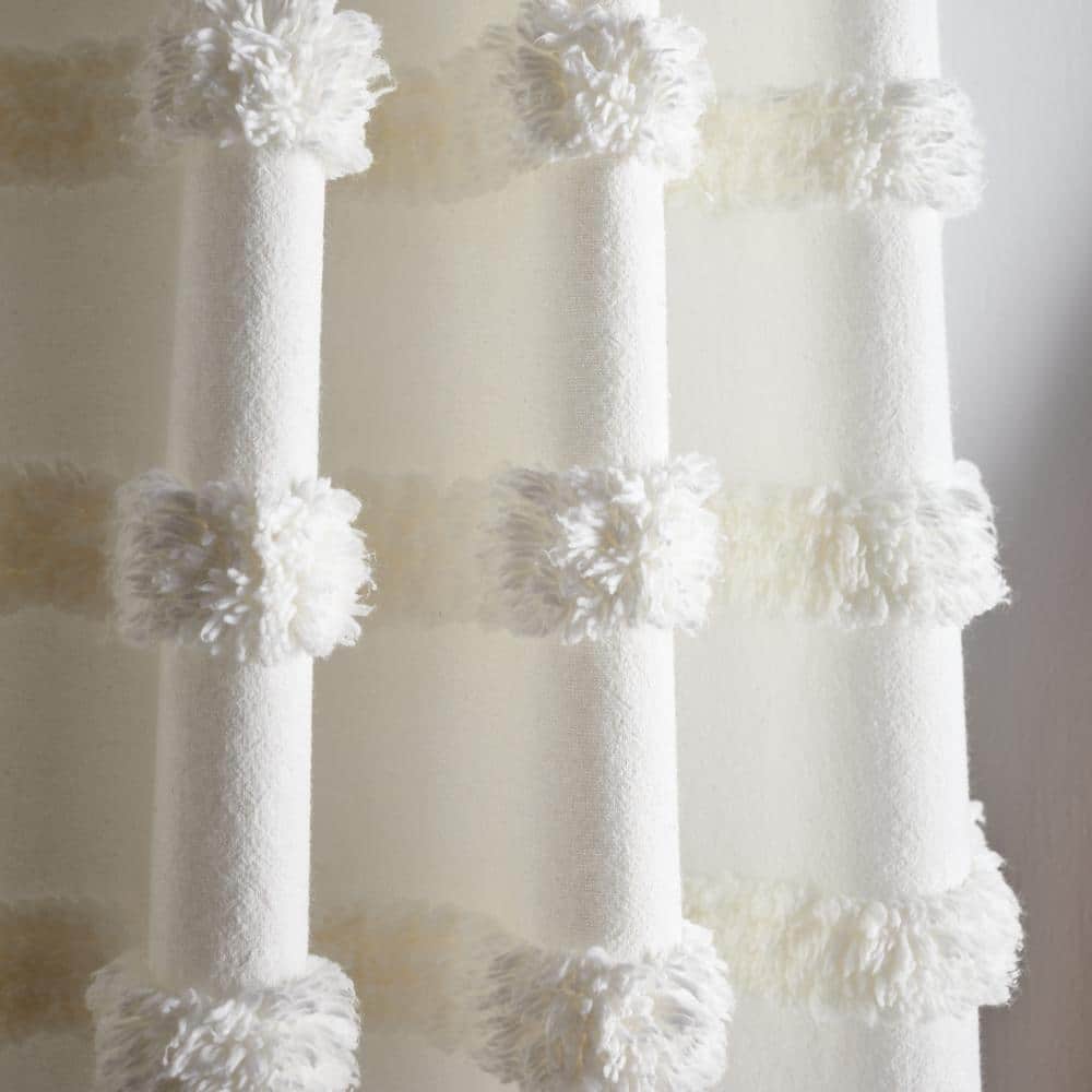 Water's Edge White Cotton Light-Filtering Curtain Panels, 50" x 84"