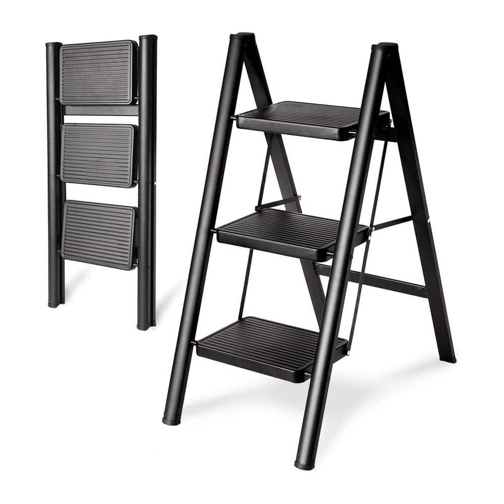 3 Step Folding Ladder Sturdy 330 lbs. Capacity Small Step Stool for Adults with Anti-Slip Wide Pedals Black price history on PriceWatchPro