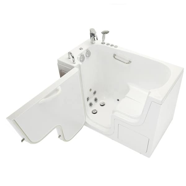 Ella Wheelchair 26 52 in. Acrylic Walk-In Whirlpool and MicroBubble Bathtub in White, Fast Fill Faucet, LH Dual Drain